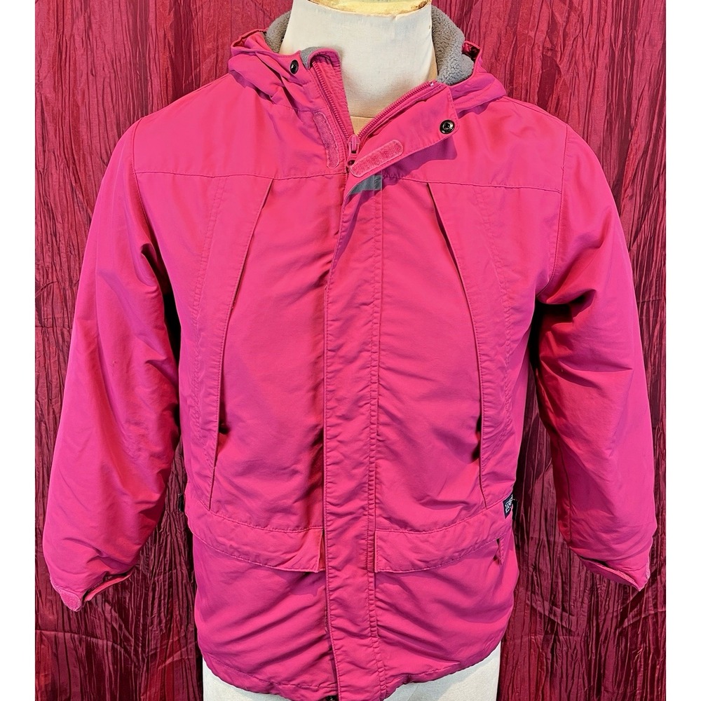 Youth Lands' End Red Nylon Insulated Hooded Rain Jacket sz YM (10-12)